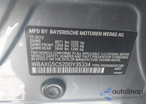 2013 BMW 528I from USA, damaged, VIN WBAXG5C52DDY35334